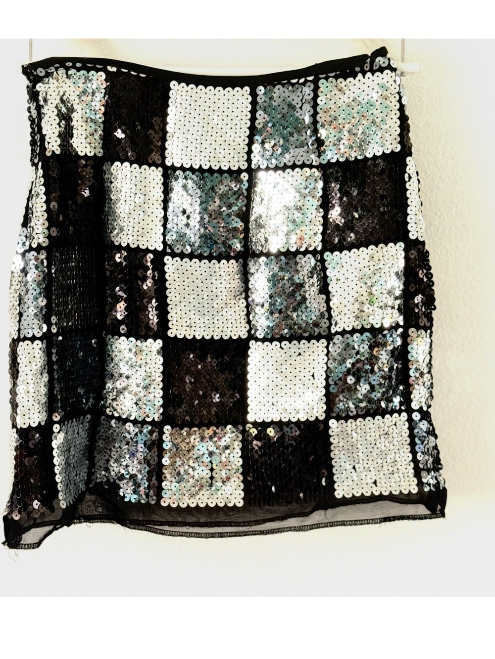Moda International Black and Silver Sequin Checkered Mini Skirt